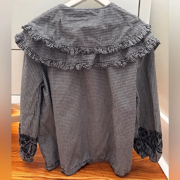 damson madder lois double collar blouse top black gingham UK 10 US 6 EU 38 AU 10 - Picture 3 of 3